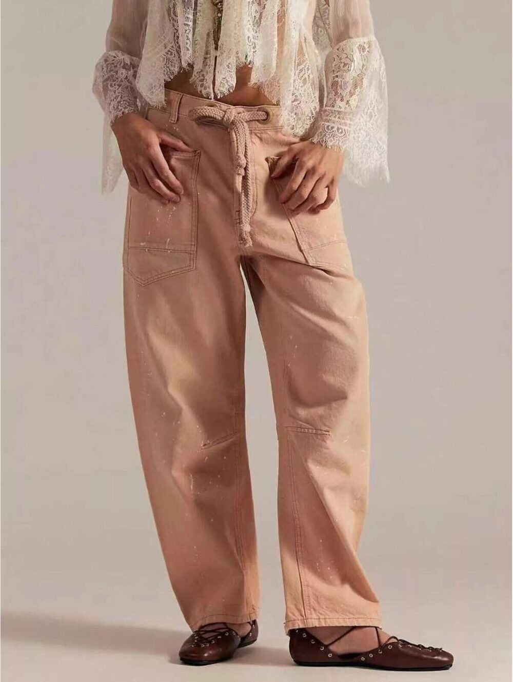 Free People We The Free Moxie Barrel Jeans Blushing Pink 28